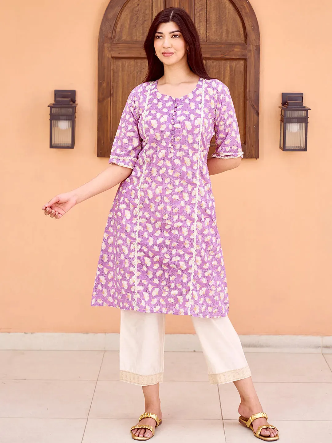 29013_202c82f6-9728-4085-9883-cce2433de069.webp Purple Printed Cotton A-Line Kurta - Image 1