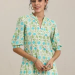 Off White Printed Cotton Straight Kurti