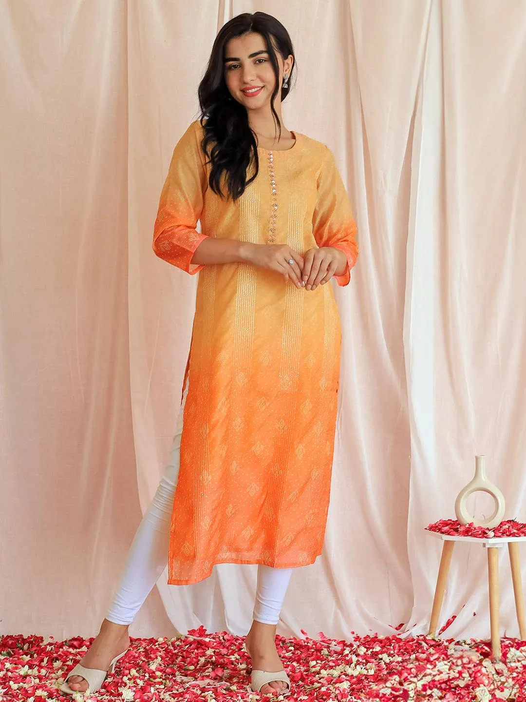 37052.webp Peach Embellished Chanderi Silk Straight Kurta - Image 1