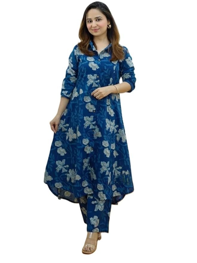 61giWDm5qmL._SY879_.jpg Women's Cotton Blend Kurta Set | Kurta Set | Kurti Set For Women | Festive Kurta Set For Women | Regular Fit Kurta Set For Women - Image 1