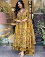 Women's Rayon Blend Anarkali Printed Kurta with Palazzo & Dupatta - Image 3