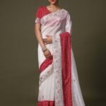 Womens Tissue White Embellished Designer Saree With Unstitched Blouse