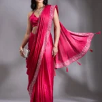 Rani Pink Silver Stonework Satin Saree