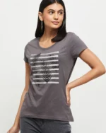 Women Printed Regular Fit Round-Neck T-Shirt - Image 2